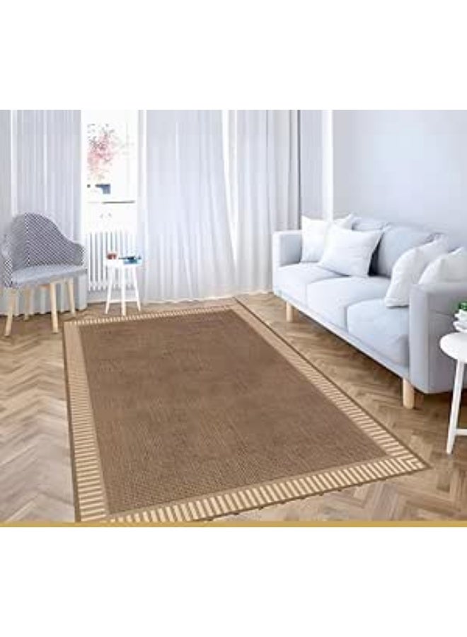 Classic 3D Printed Carpet Alternative - 160x230 cm - Anti-Slip Dotted Backing - Washable - Brown/Beige - Image 1